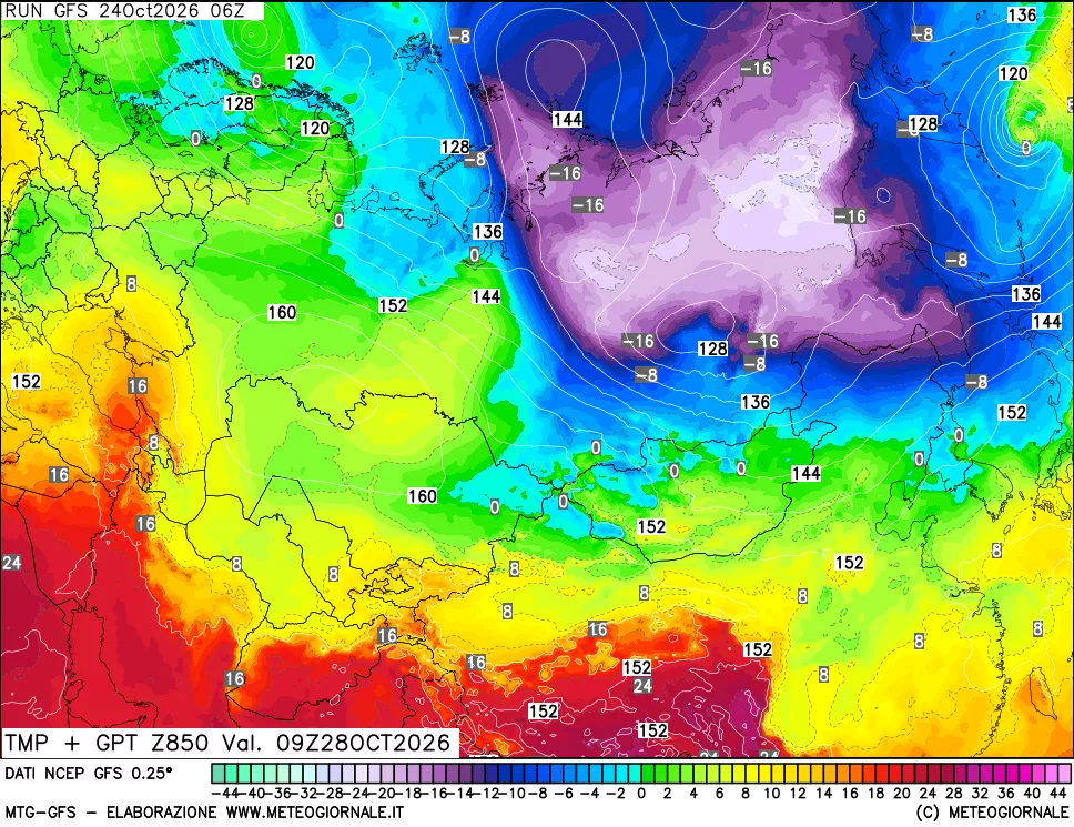 mappa 850 hPa Temp + GPT