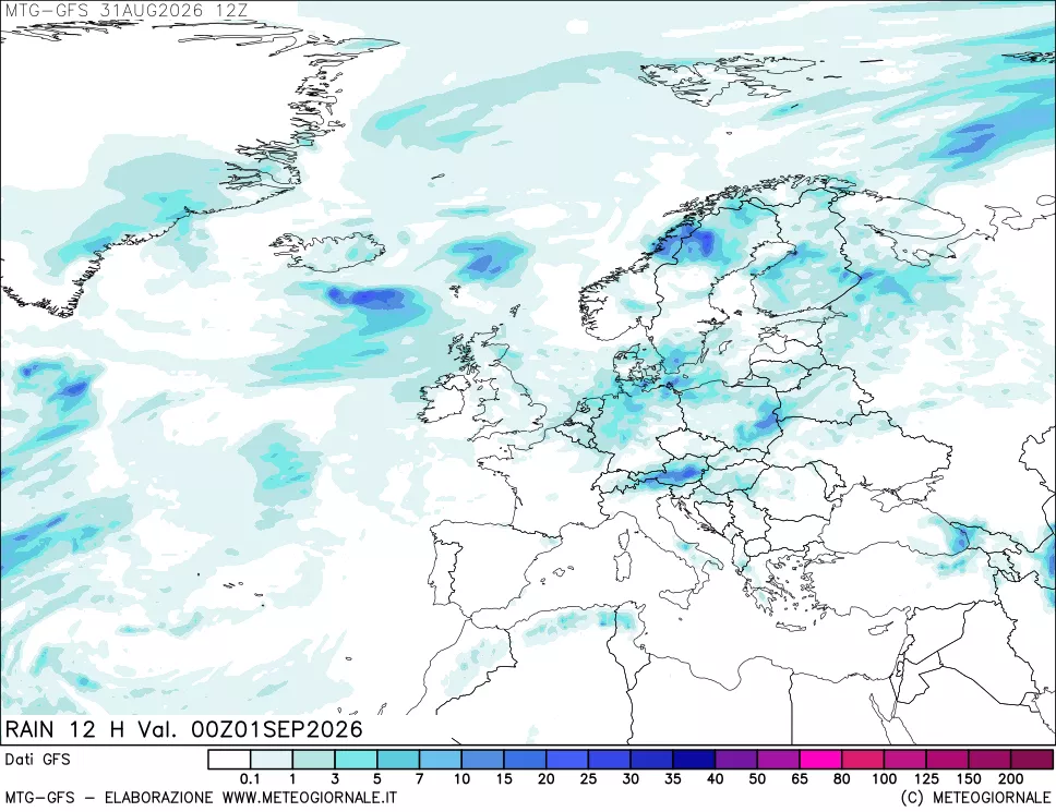 mappa GFS: Precipitazioni 12 ore precedenti
