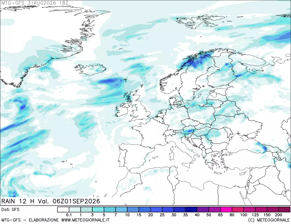 mappa GFS: Precipitazioni 12 ore precedenti