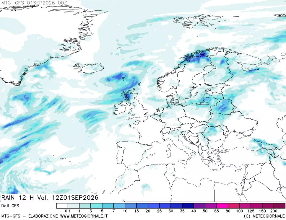 mappa GFS: Precipitazioni 12 ore precedenti