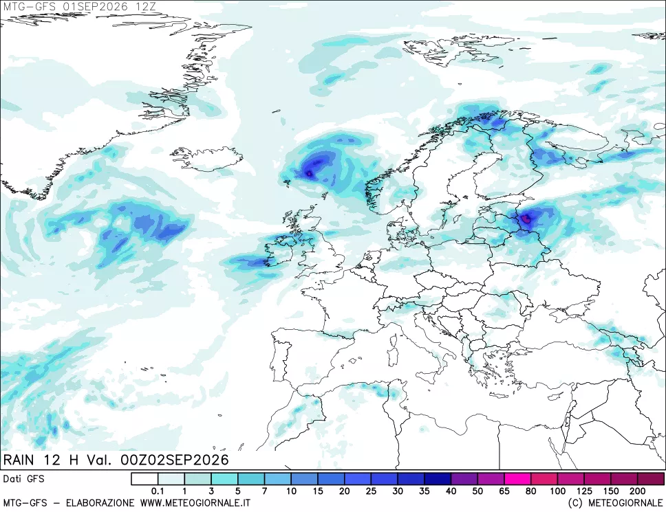 mappa GFS: Precipitazioni 12 ore precedenti