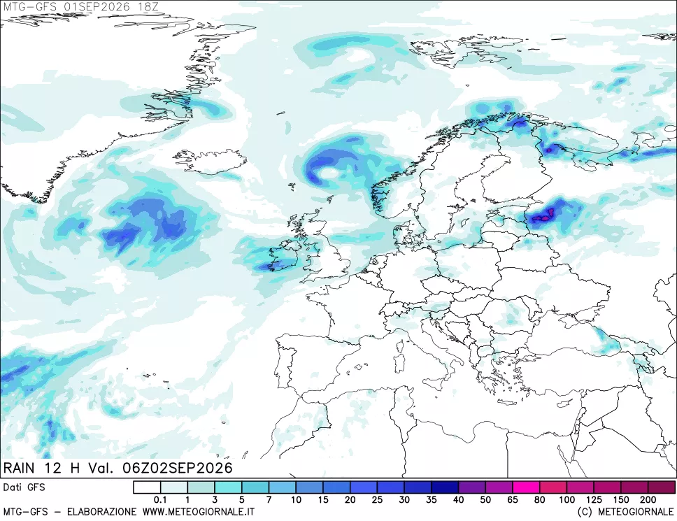 mappa GFS: Precipitazioni 12 ore precedenti