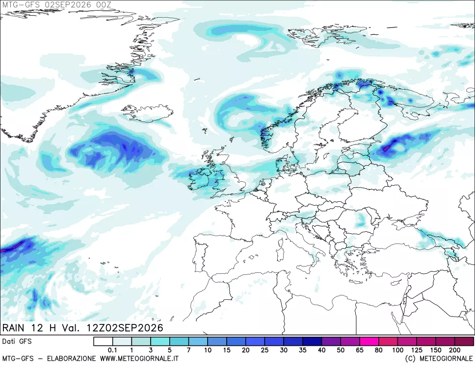 mappa GFS: Precipitazioni 12 ore precedenti