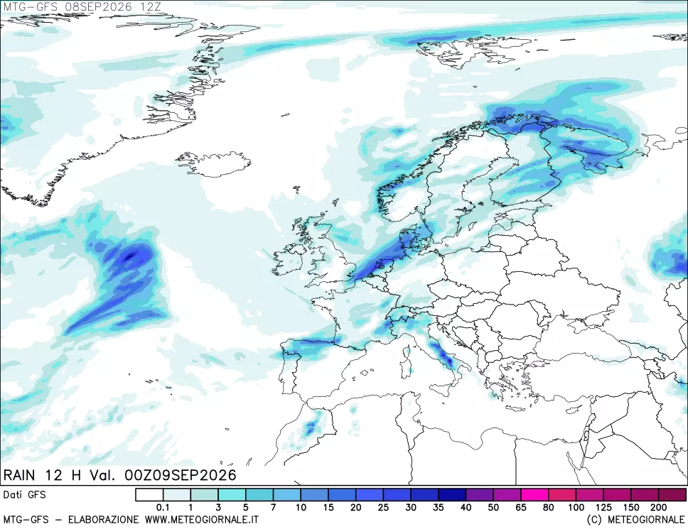 mappa GFS: Precipitazioni 12 ore precedenti