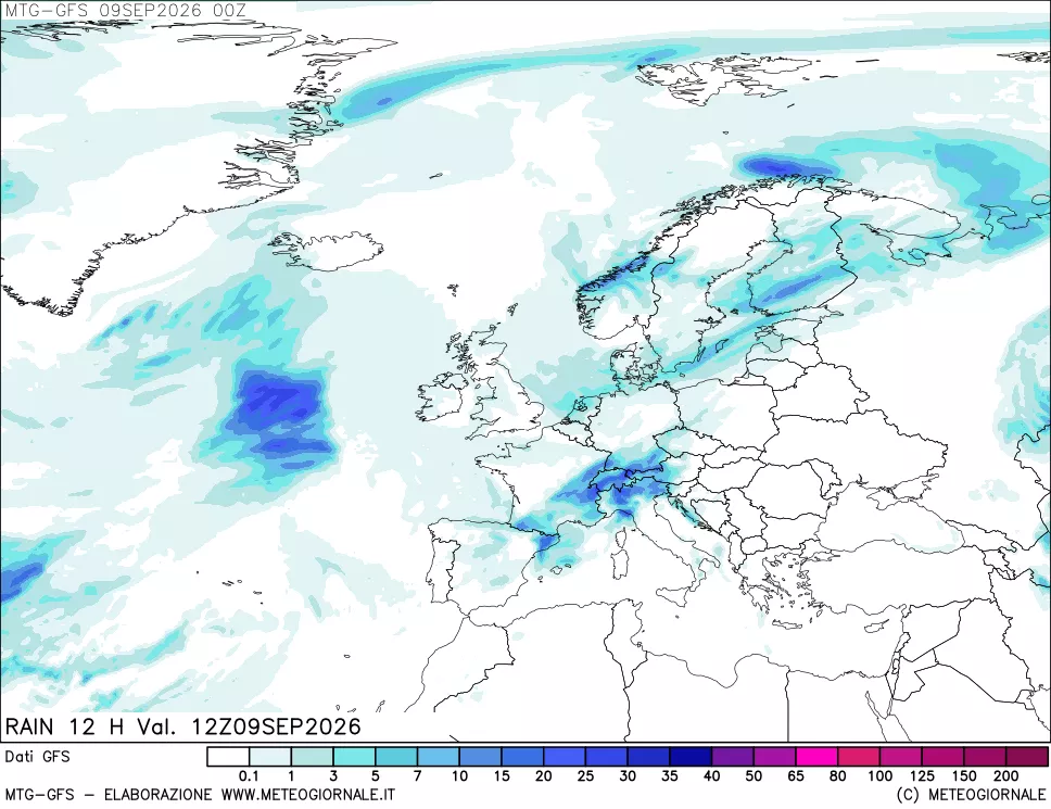 mappa GFS: Precipitazioni 12 ore precedenti
