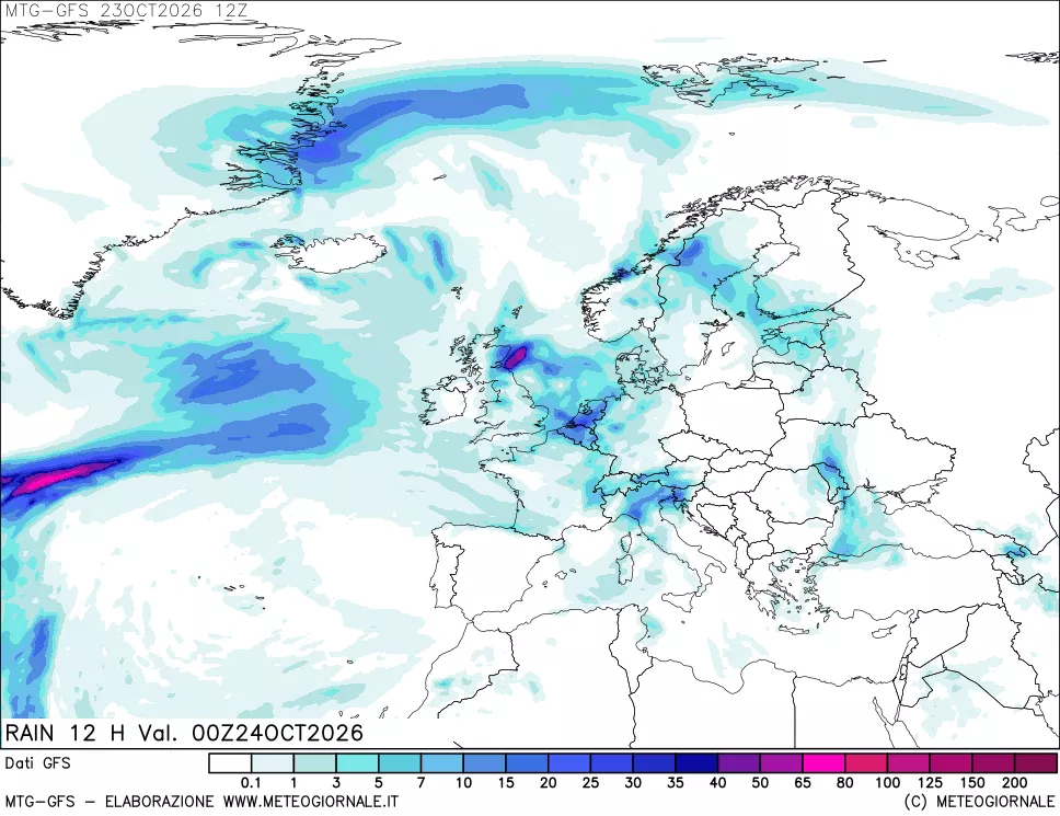 mappa GFS: Precipitazioni 12 ore precedenti