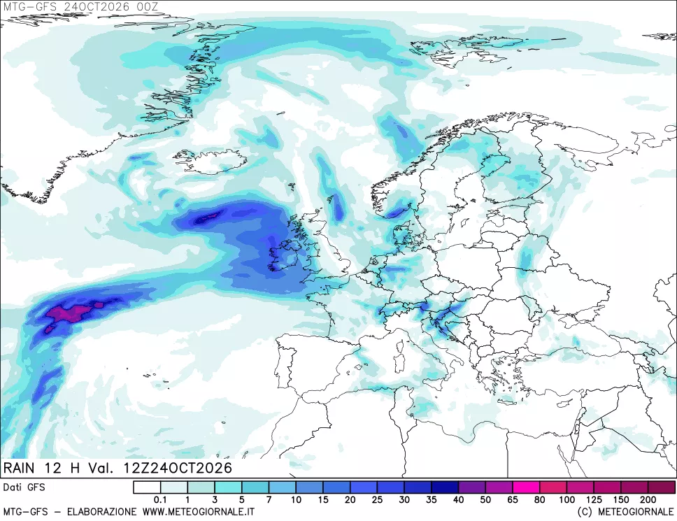 mappa GFS: Precipitazioni 12 ore precedenti