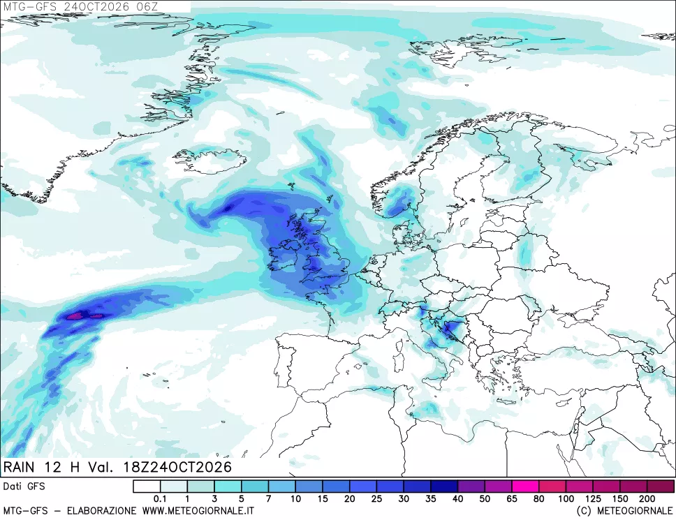 mappa GFS: Precipitazioni 12 ore precedenti