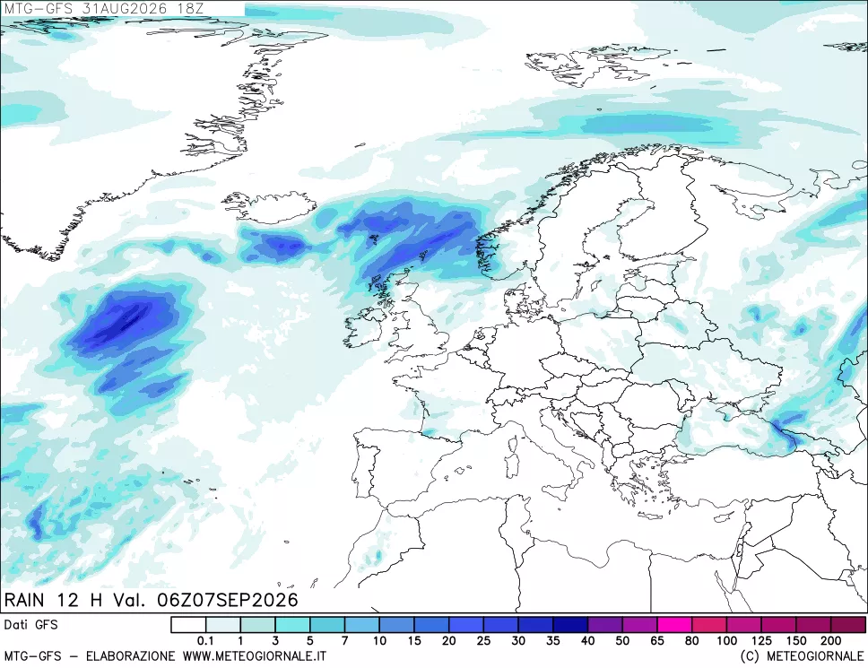mappa GFS: Precipitazioni 12 ore precedenti