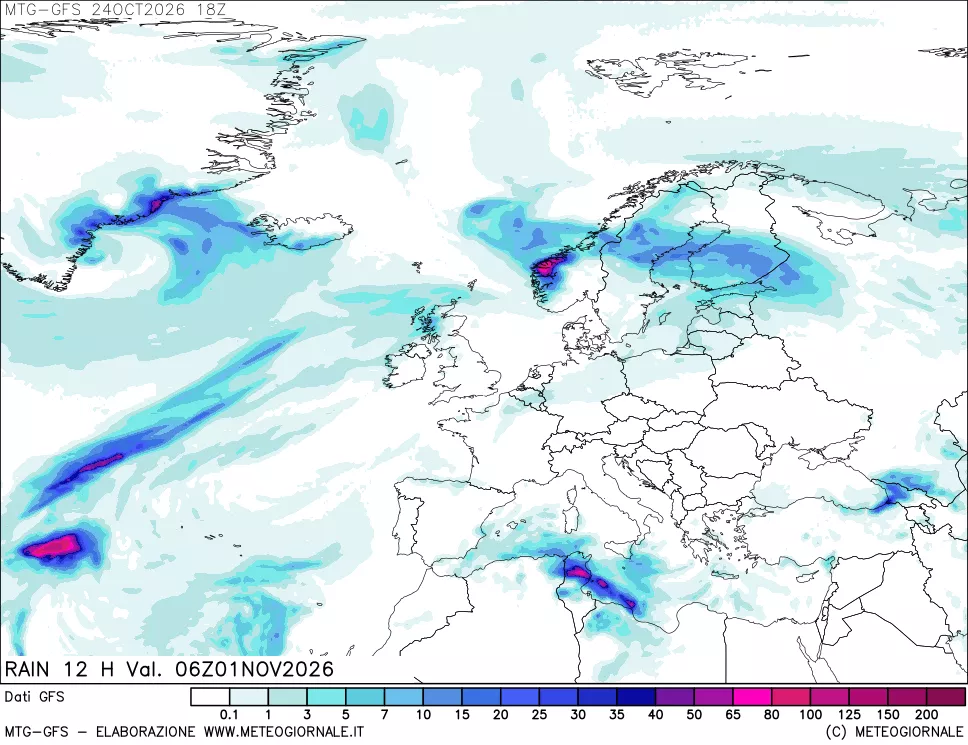 mappa GFS: Precipitazioni 12 ore precedenti