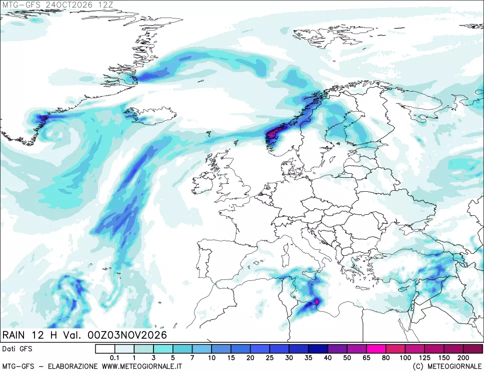 mappa GFS: Precipitazioni 12 ore precedenti