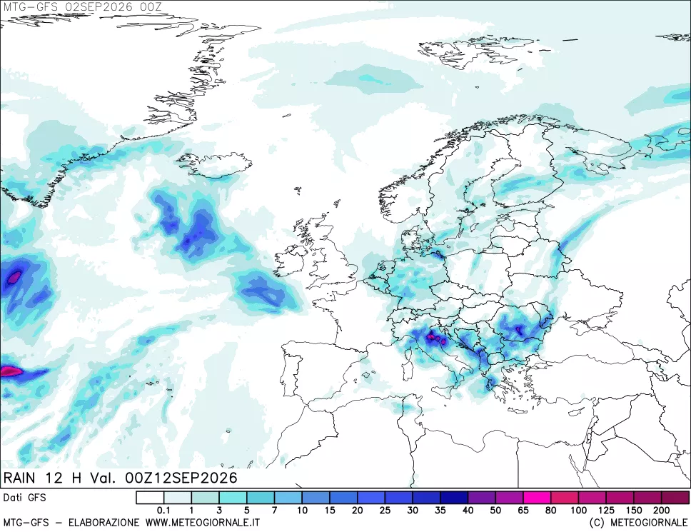 mappa GFS: Precipitazioni 12 ore precedenti
