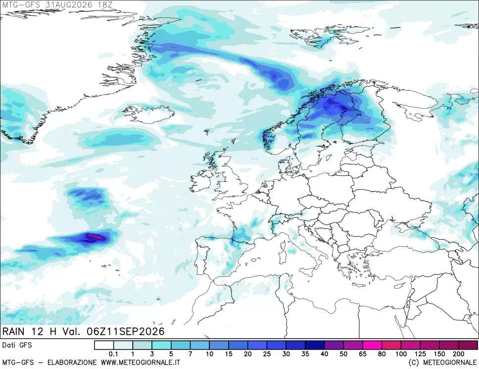 mappa GFS: Precipitazioni 12 ore precedenti