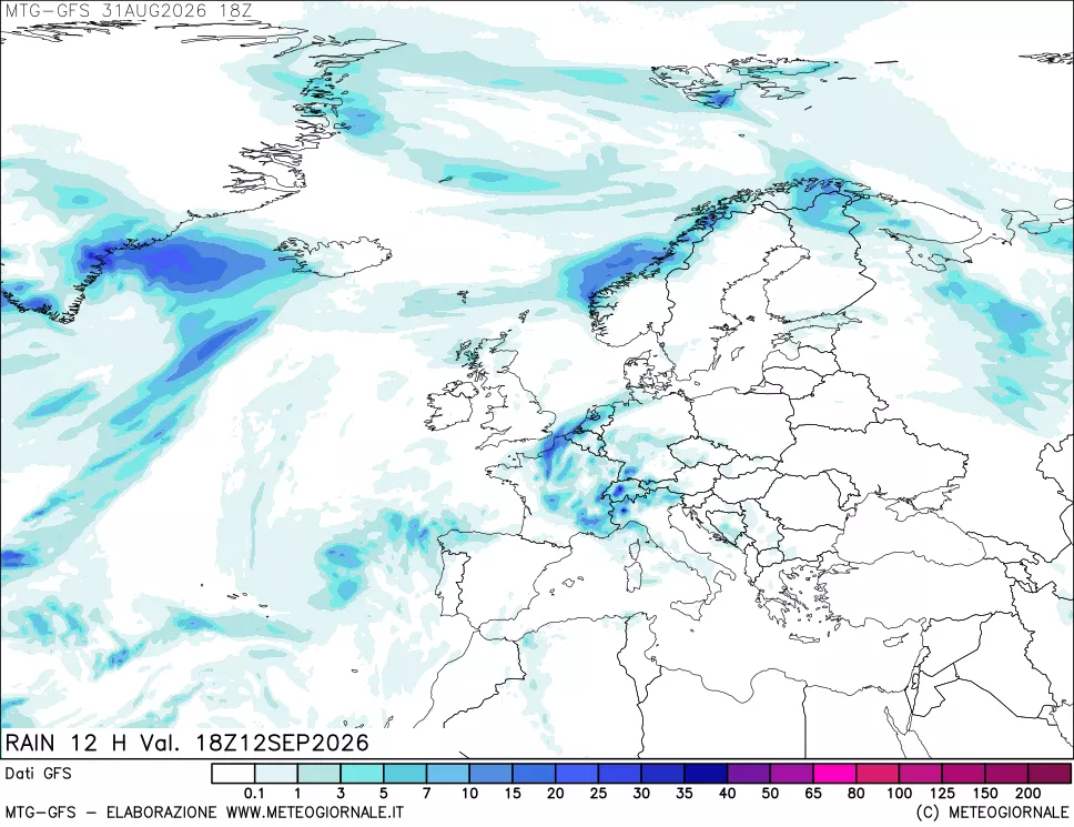 mappa GFS: Precipitazioni 12 ore precedenti