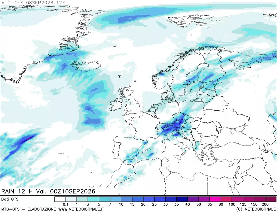 mappa GFS: Precipitazioni 12 ore precedenti