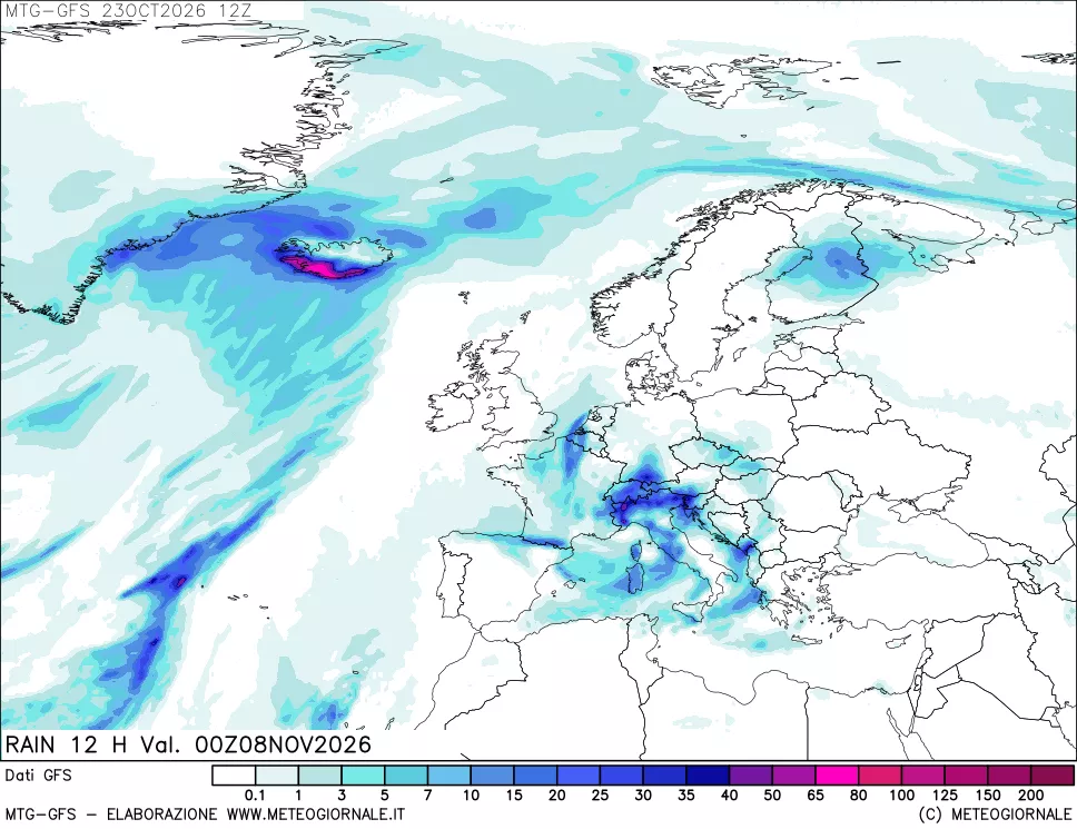 mappa GFS: Precipitazioni 12 ore precedenti