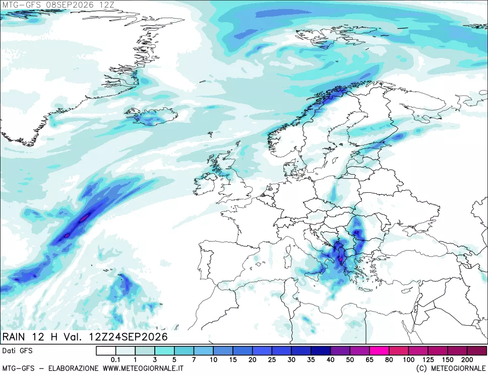 mappa GFS: Precipitazioni 12 ore precedenti