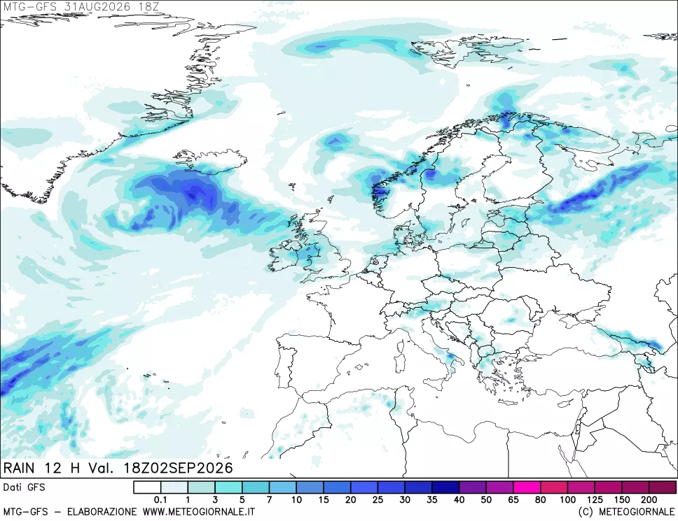 mappa GFS: Precipitazioni 12 ore precedenti