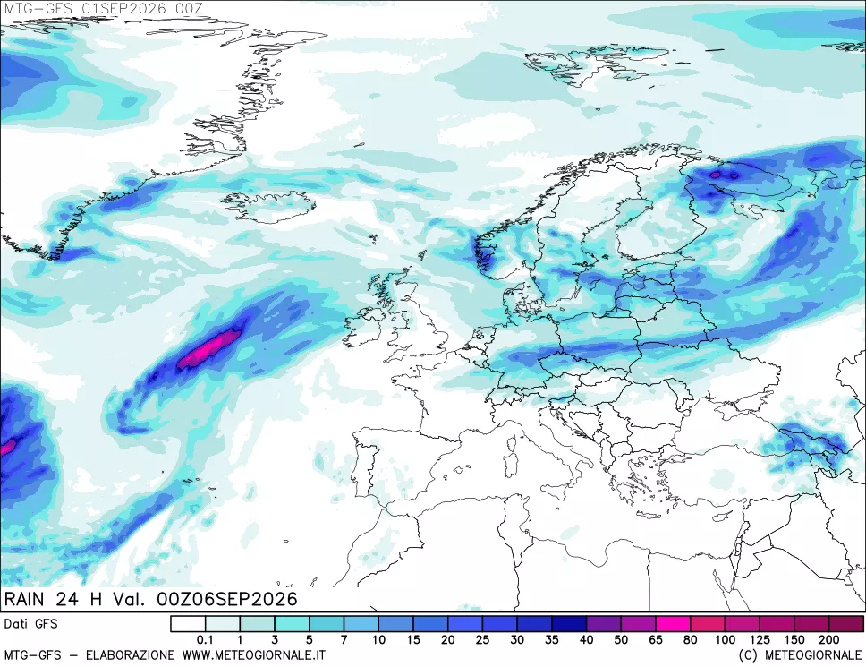 mappa GFS: Precipitazioni 24 ore precedenti