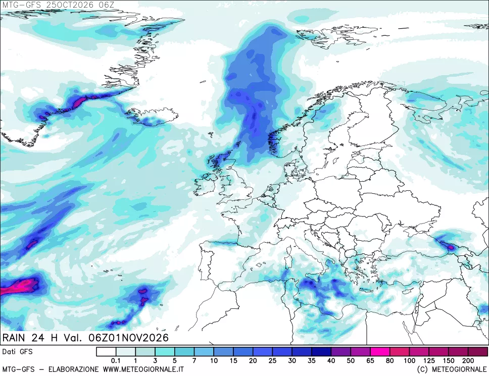 mappa GFS: Precipitazioni 24 ore precedenti