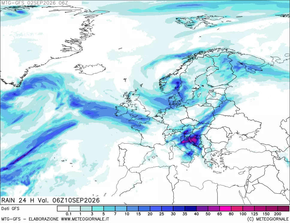 mappa GFS: Precipitazioni 24 ore precedenti