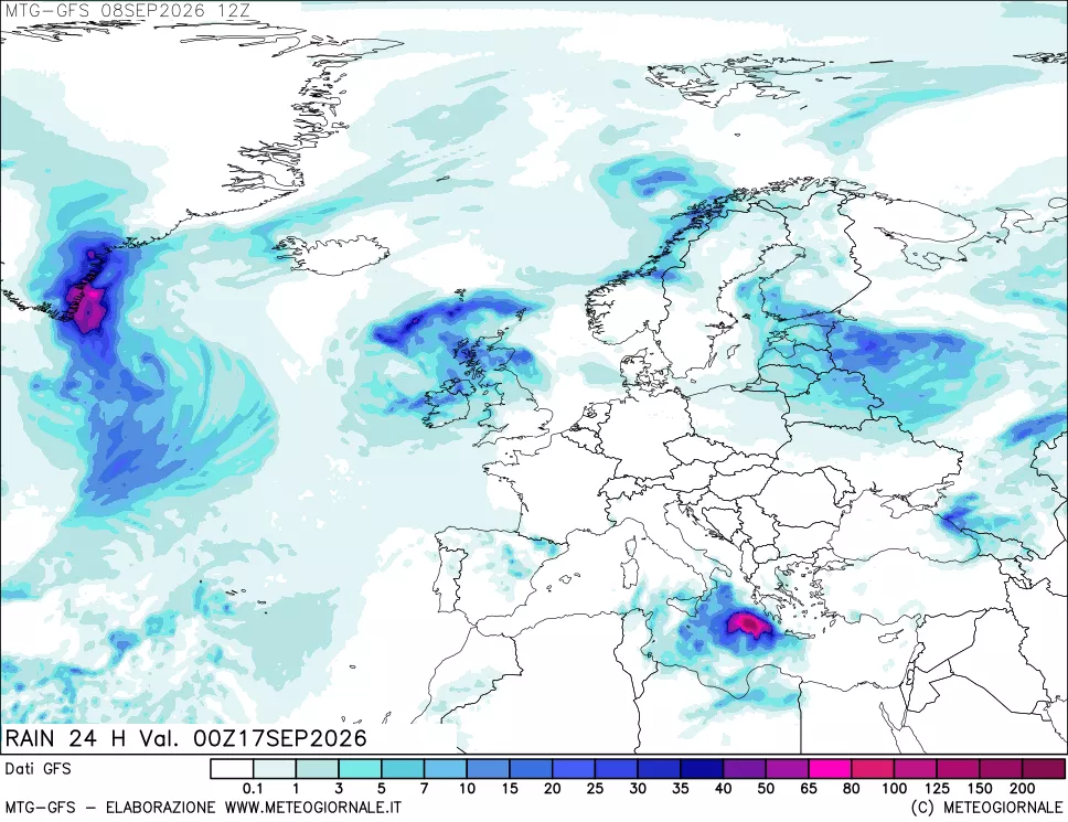 mappa GFS: Precipitazioni 24 ore precedenti