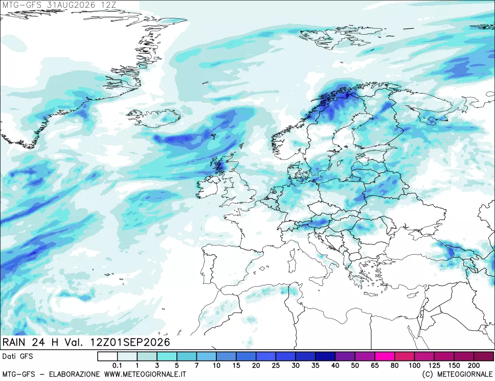 mappa GFS: Precipitazioni 24 ore precedenti