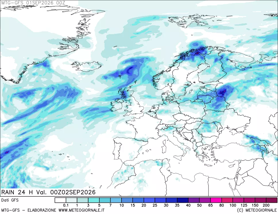 mappa GFS: Precipitazioni 24 ore precedenti