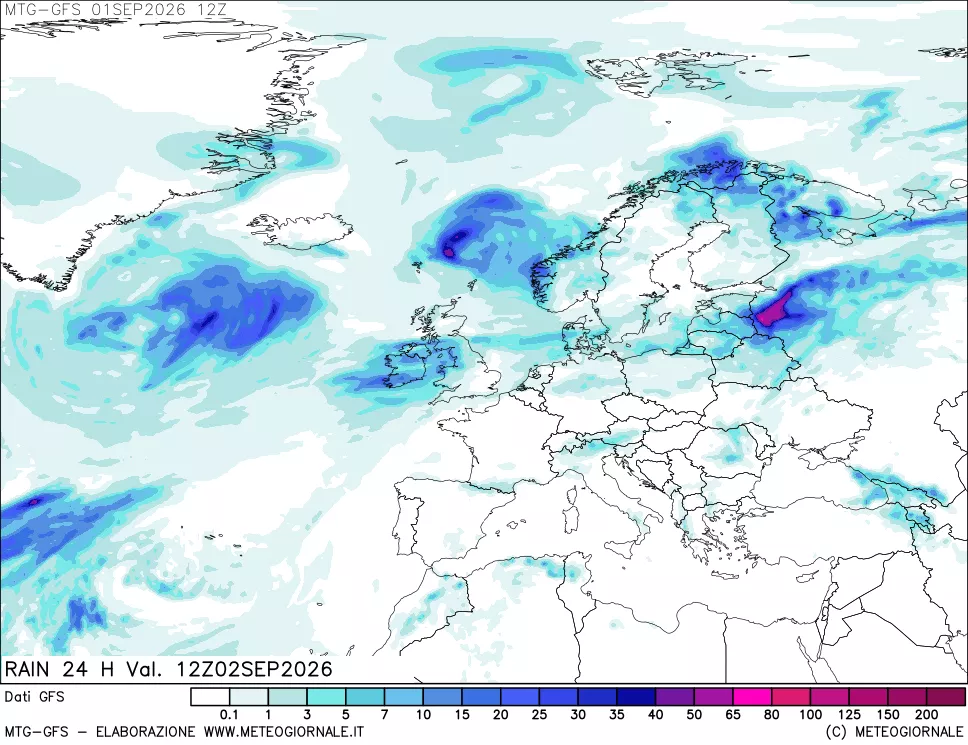 mappa GFS: Precipitazioni 24 ore precedenti