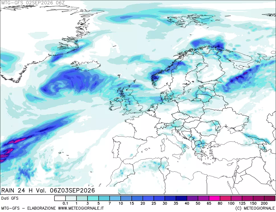 mappa GFS: Precipitazioni 24 ore precedenti