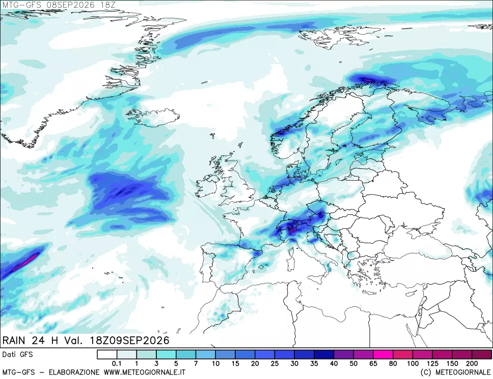 mappa GFS: Precipitazioni 24 ore precedenti