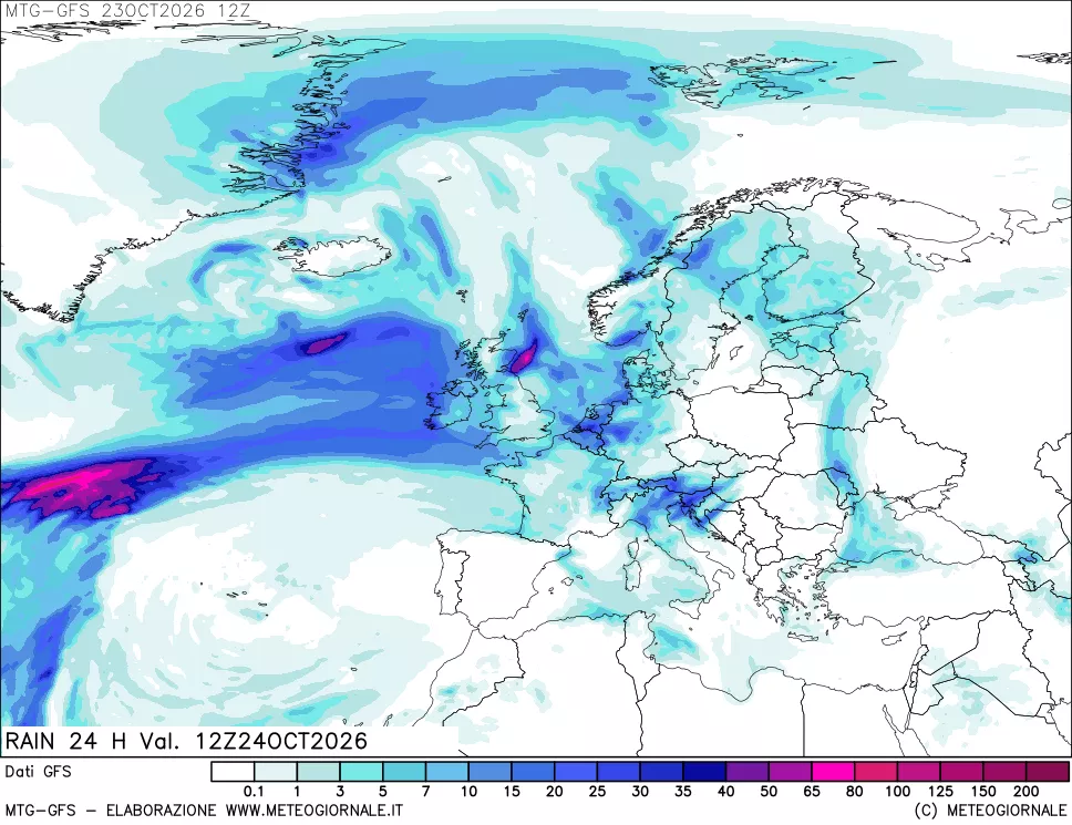mappa GFS: Precipitazioni 24 ore precedenti