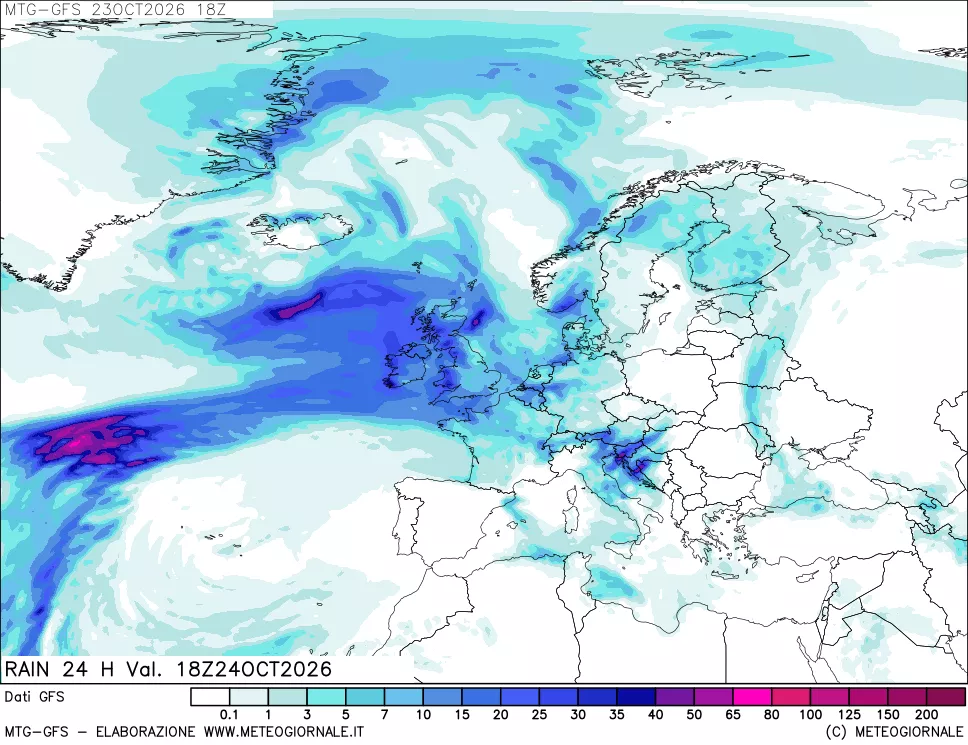 mappa GFS: Precipitazioni 24 ore precedenti