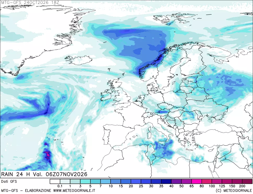mappa GFS: Precipitazioni 24 ore precedenti