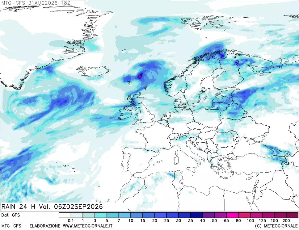 mappa GFS: Precipitazioni 24 ore precedenti