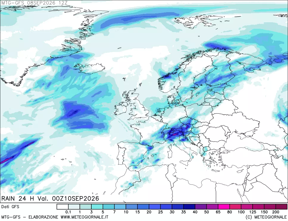 mappa GFS: Precipitazioni 24 ore precedenti