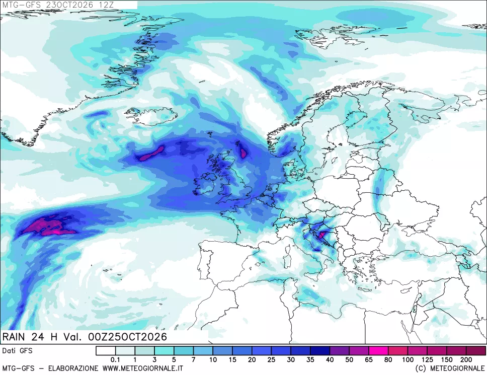 mappa GFS: Precipitazioni 24 ore precedenti