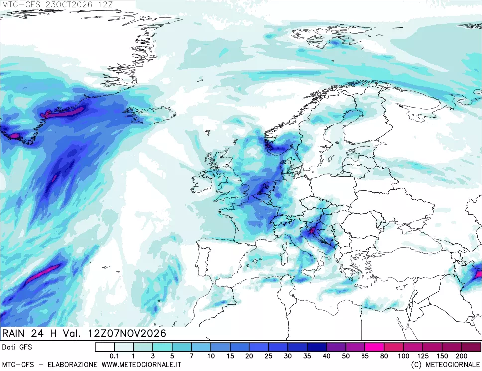 mappa GFS: Precipitazioni 24 ore precedenti