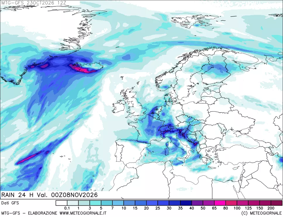 mappa GFS: Precipitazioni 24 ore precedenti