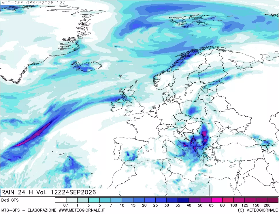 mappa GFS: Precipitazioni 24 ore precedenti