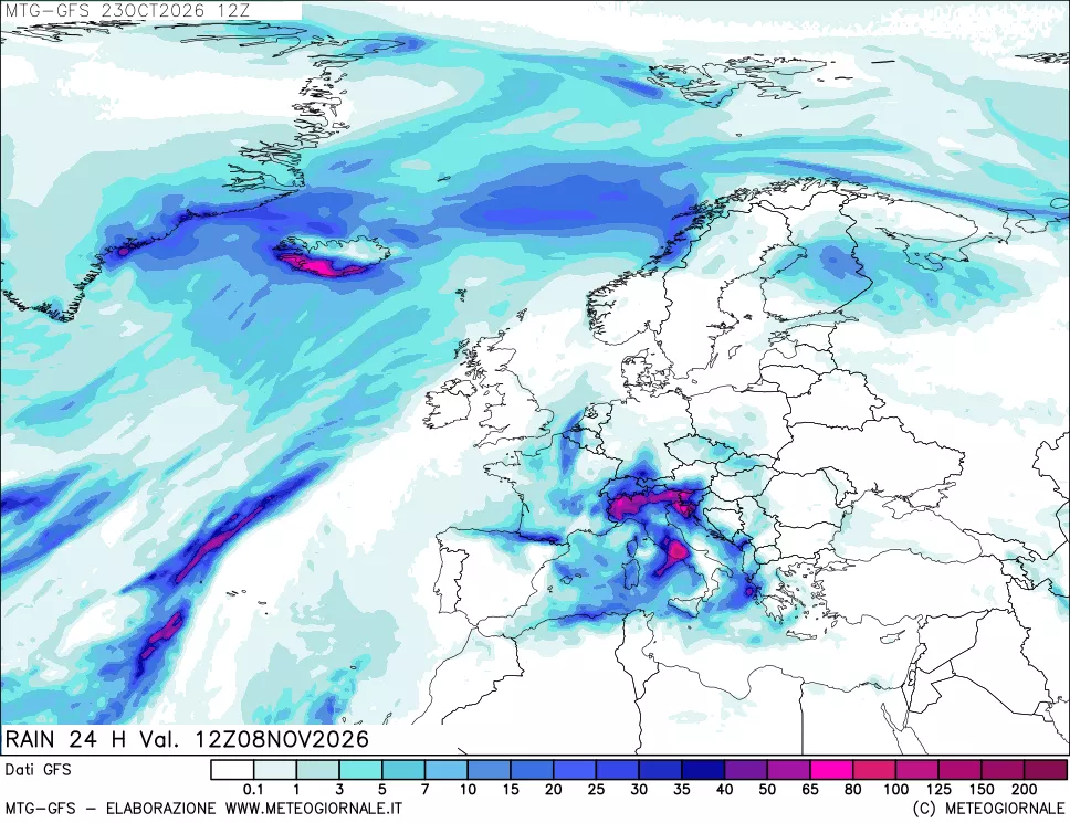 mappa GFS: Precipitazioni 24 ore precedenti