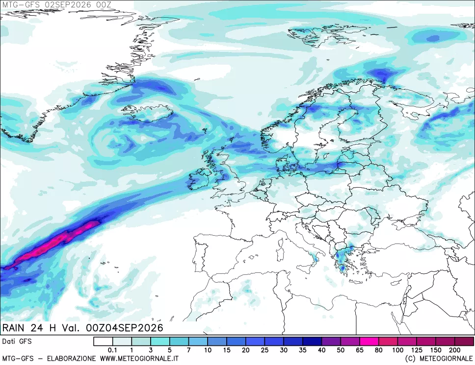 mappa GFS: Precipitazioni 24 ore precedenti