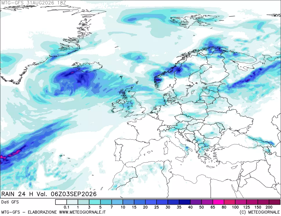 mappa GFS: Precipitazioni 24 ore precedenti