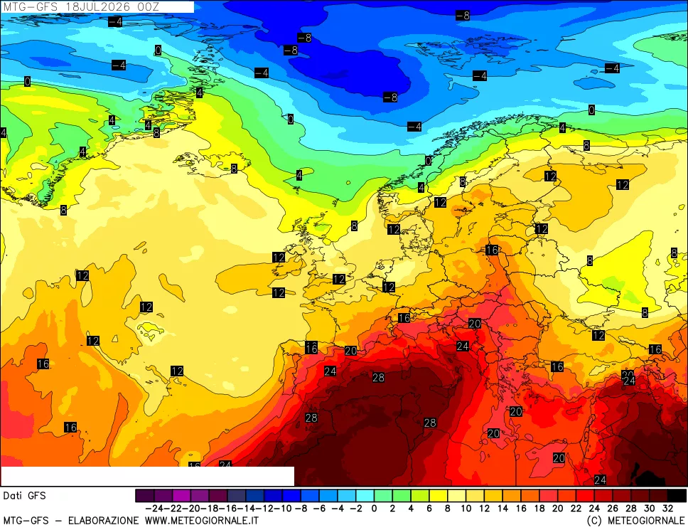 mappa GFS: Temperatura a 850 hPa