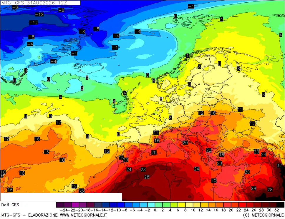 mappa GFS: Temperatura a 850 hPa