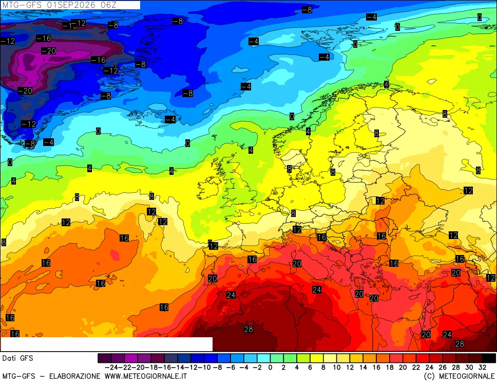 mappa GFS: Temperatura a 850 hPa