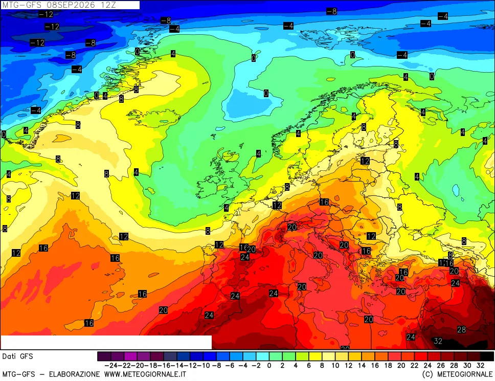 mappa GFS: Temperatura a 850 hPa