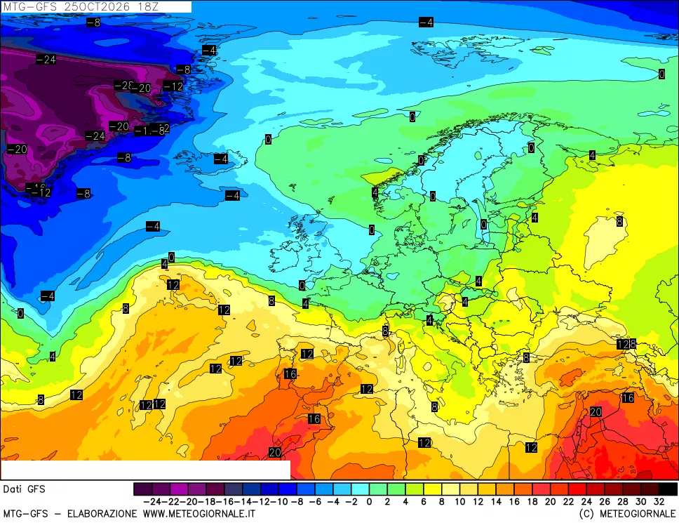 mappa GFS: Temperatura a 850 hPa