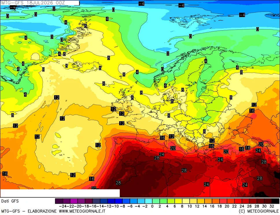 mappa GFS: Temperatura a 850 hPa