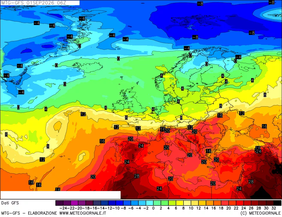 mappa GFS: Temperatura a 850 hPa